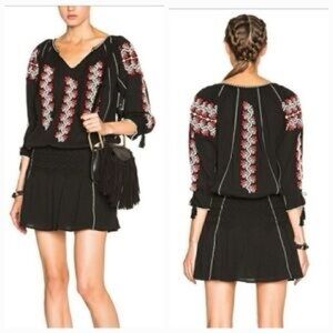 Ulla Johnson Black Mini Dress with Red Embroidery